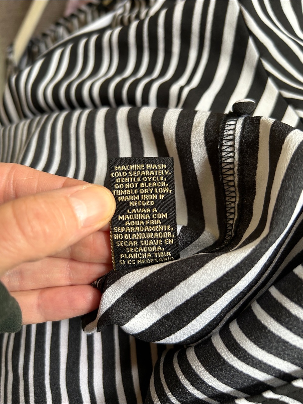 Milano Top Striped Black & White Peasant Blouse 3/4 Sleeves Lightweight - Picture 8 of 8